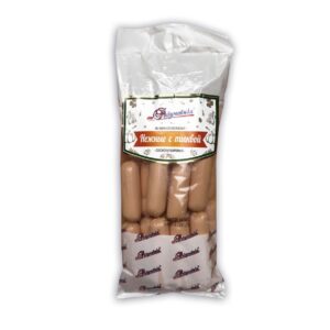 Продукт из мяса кур охлажденный. Сосиски «Нежные с тыквой» вареные. Высший сорт.